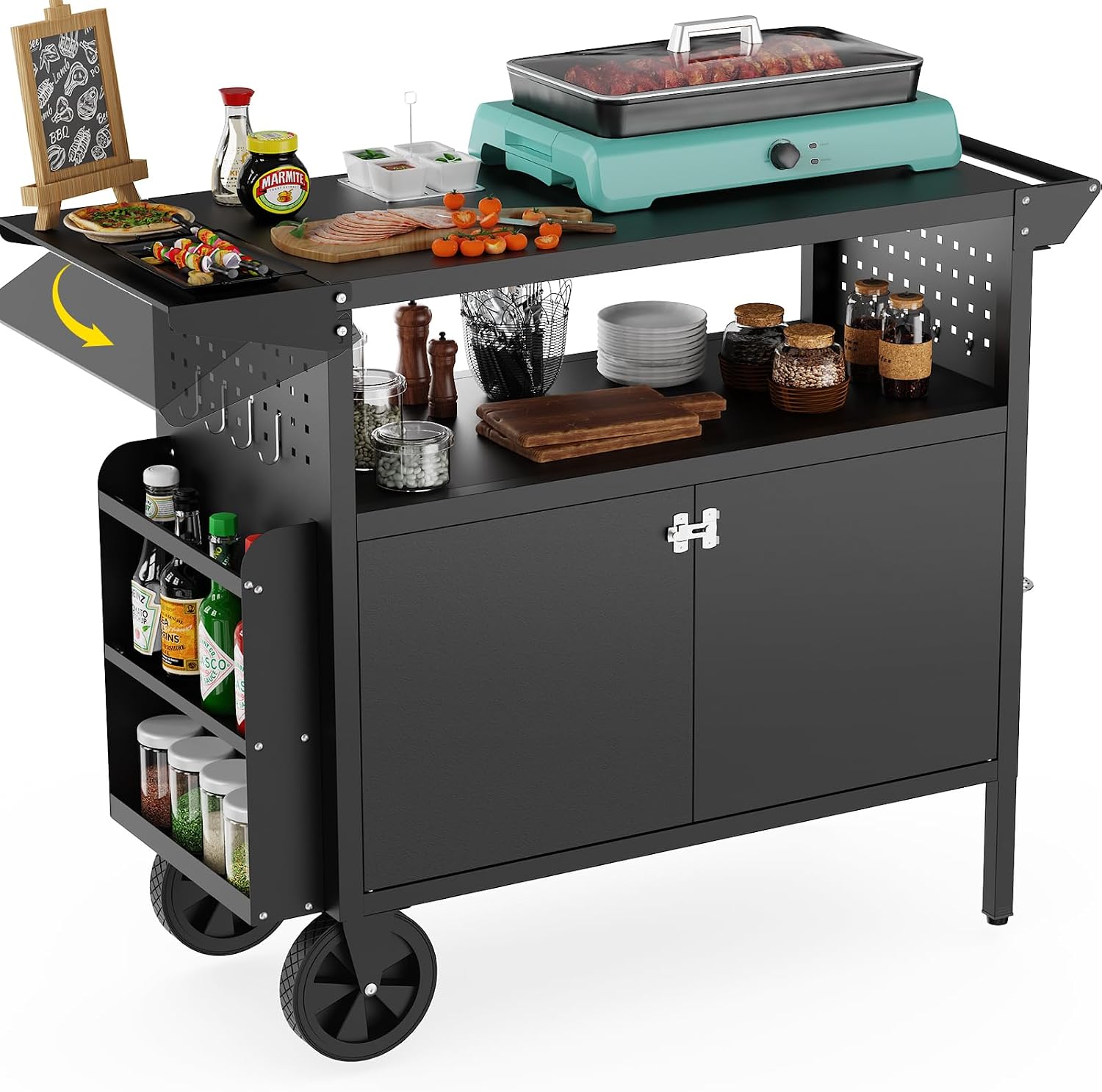 Kitchen Q - Wózek-grill zewnętrzny ze stołem i schowkiem,
